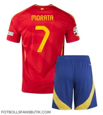 Spanien Alvaro Morata #7 Replika Hemmatröja Barn EM 2024 Kortärmad (+ Korta byxor)